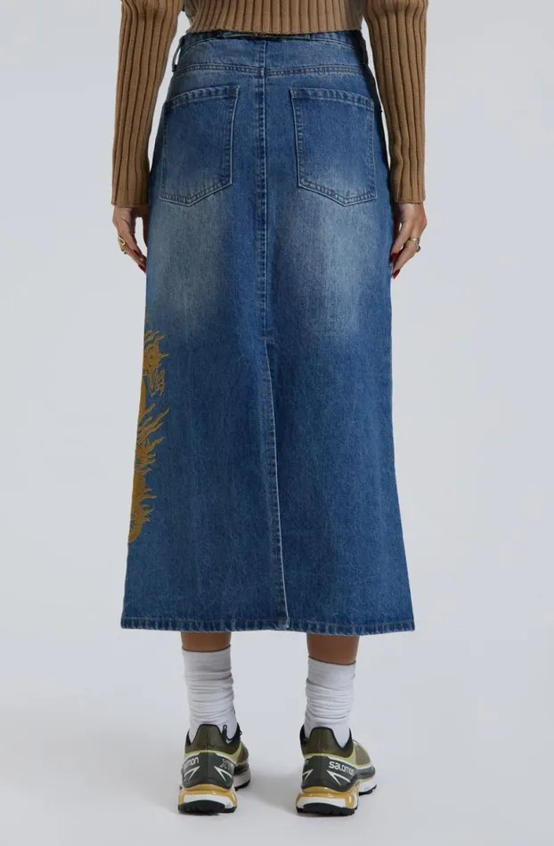 Maxi Skirts Women Jaded London Serpent Denim Slit Maxi Skirt