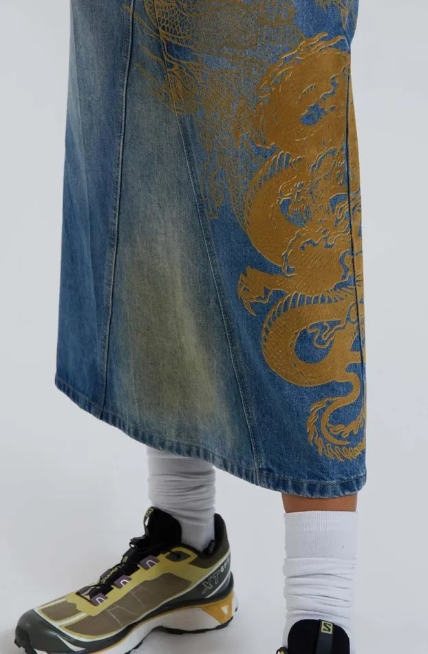 Maxi Skirts Women Jaded London Serpent Denim Slit Maxi Skirt