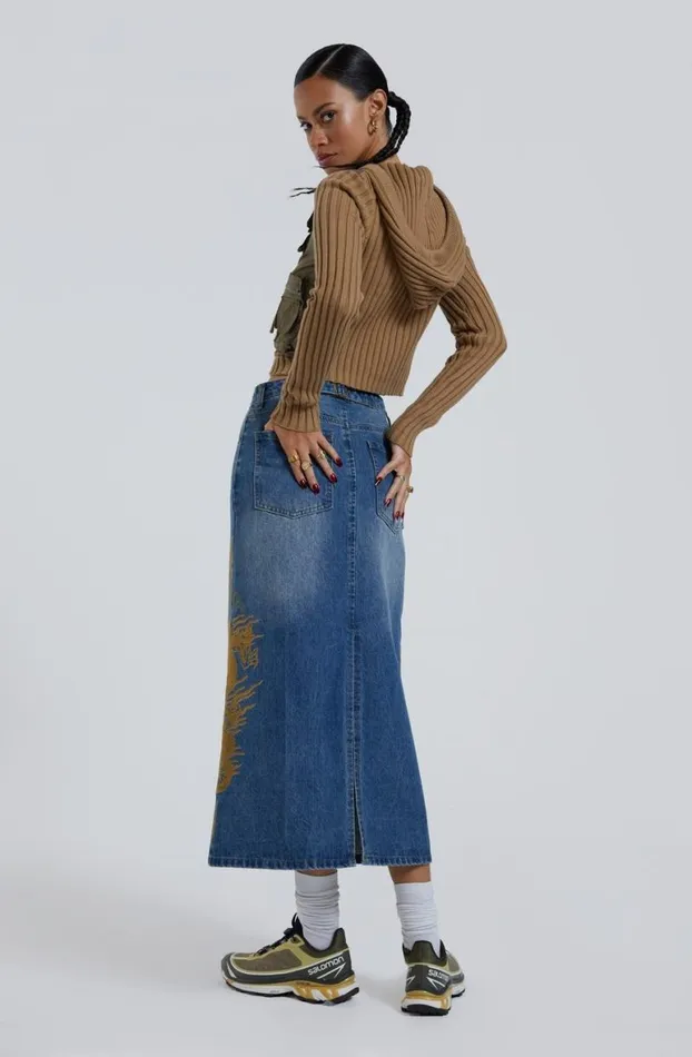 Maxi Skirts Women Jaded London Serpent Denim Slit Maxi Skirt