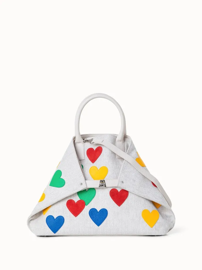 Medium Ai Messenger Bag In Canvas With Leather Hearts Multicolor Women Akris Crossbody Bags