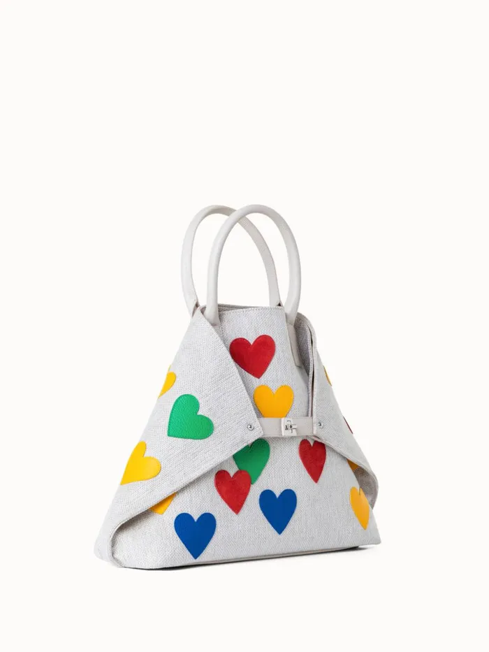 Medium Ai Messenger Bag In Canvas With Leather Hearts Multicolor Women Akris Crossbody Bags