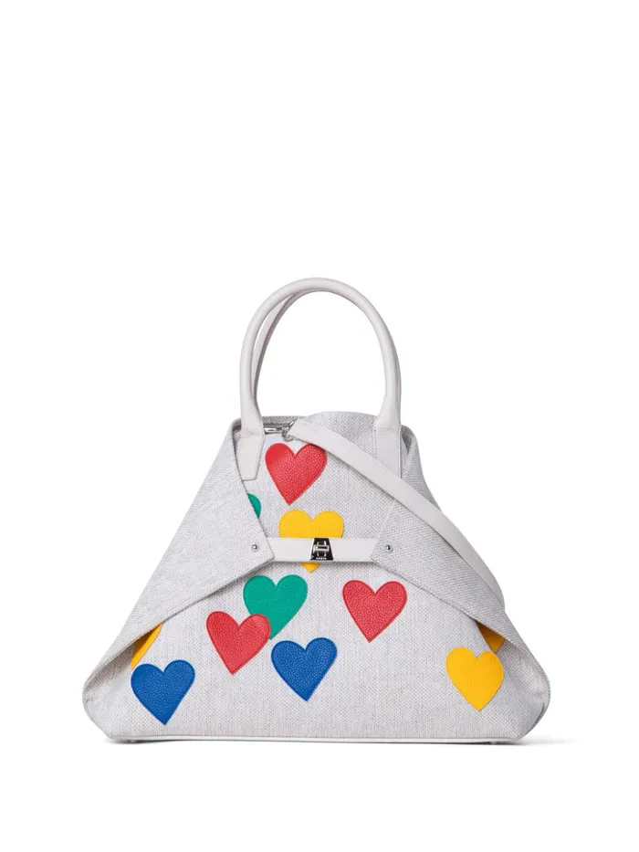 Medium Ai Messenger Bag In Canvas With Leather Hearts Multicolor Women Akris Crossbody Bags