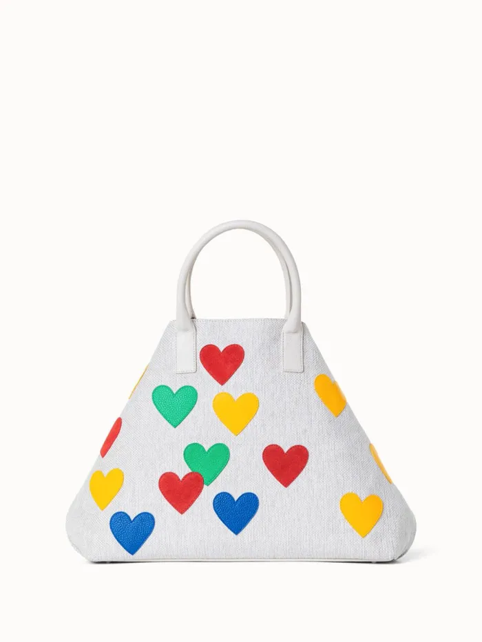 Medium Ai Messenger Bag In Canvas With Leather Hearts Multicolor Women Akris Crossbody Bags