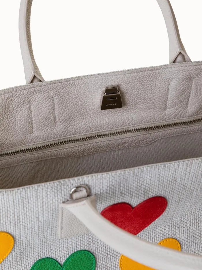 Medium Ai Messenger Bag In Canvas With Leather Hearts Multicolor Women Akris Crossbody Bags
