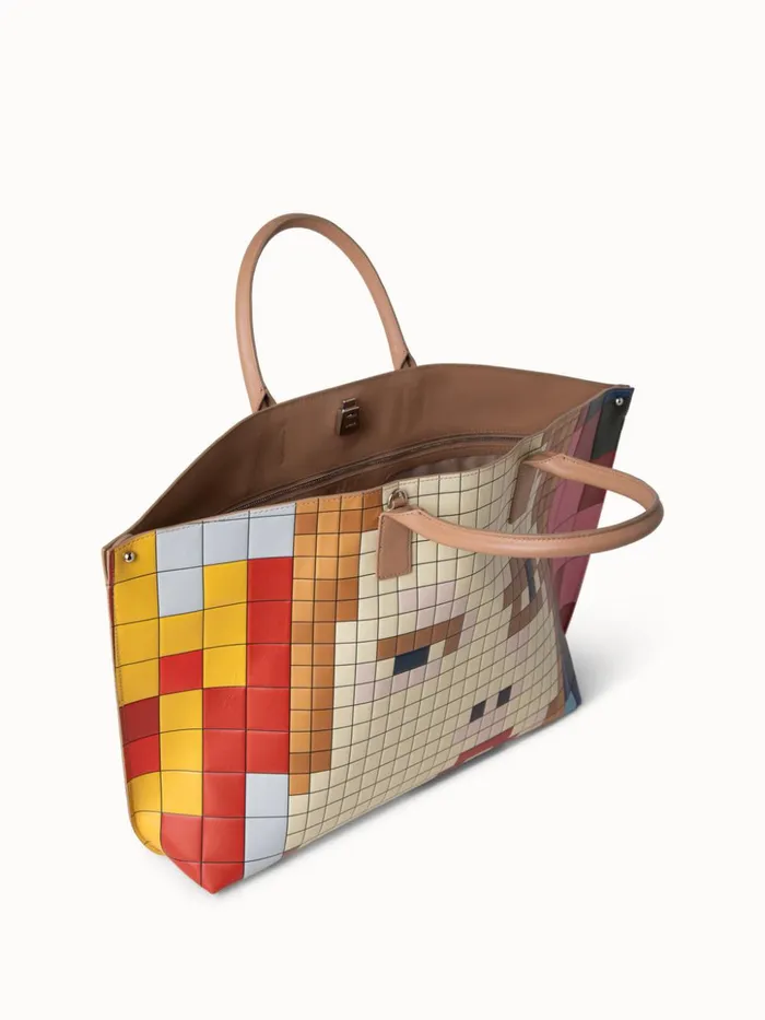 Medium Ai Messenger Bag In Leather With 3D Drei Teile Print Multicolor Women Akris Top Handle Bags