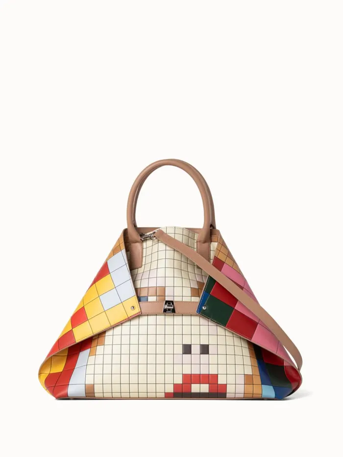 Medium Ai Messenger Bag In Leather With 3D Drei Teile Print Multicolor Women Akris Top Handle Bags