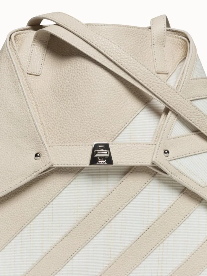 Medium Ai Shoulder Bag In Leather With Horsehair Stripes Stuccowhite Women Akris Shoulder Bags