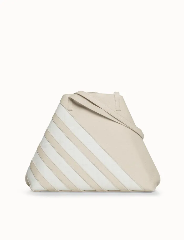 Medium Ai Shoulder Bag In Leather With Horsehair Stripes Stuccowhite Women Akris Shoulder Bags