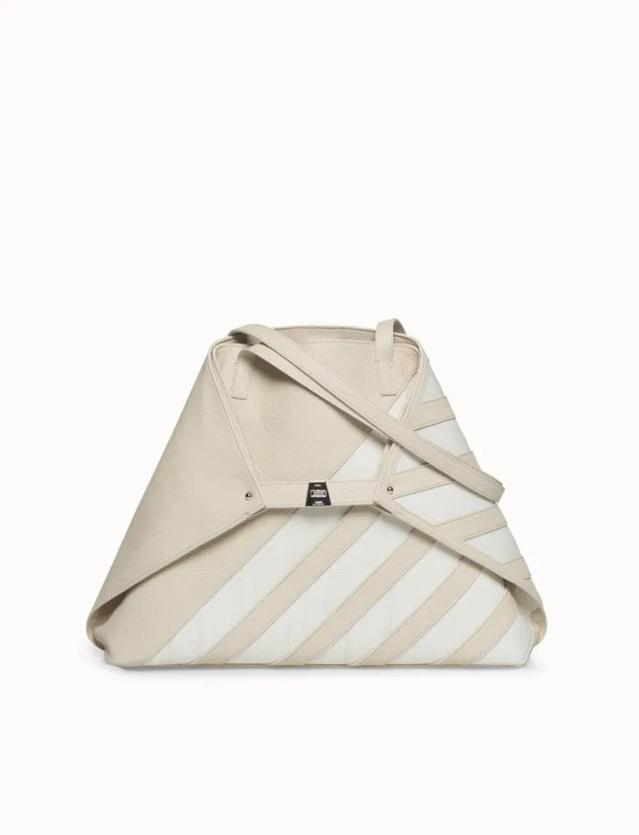 Medium Ai Shoulder Bag In Leather With Horsehair Stripes Stuccowhite Women Akris Shoulder Bags