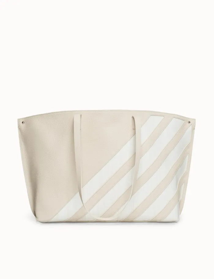 Medium Ai Shoulder Bag In Leather With Horsehair Stripes Stuccowhite Women Akris Shoulder Bags