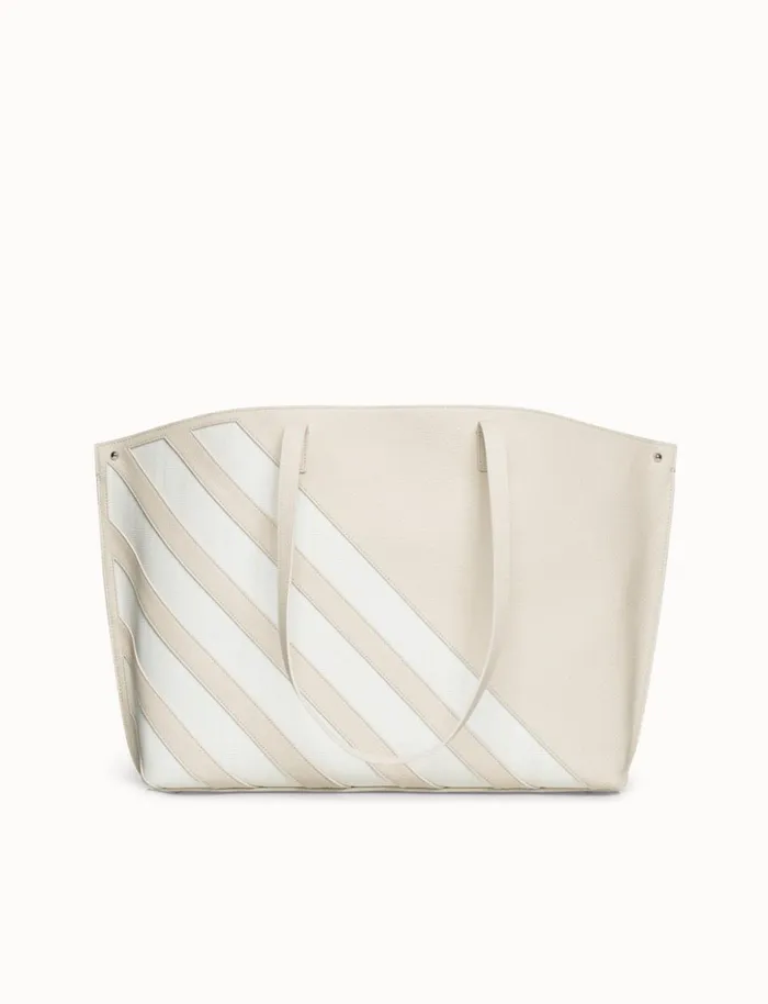 Medium Ai Shoulder Bag In Leather With Horsehair Stripes Stuccowhite Women Akris Shoulder Bags