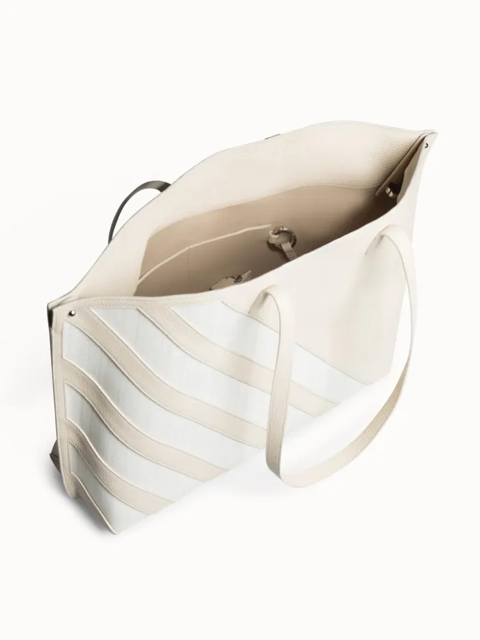 Medium Ai Shoulder Bag In Leather With Horsehair Stripes Stuccowhite Women Akris Shoulder Bags