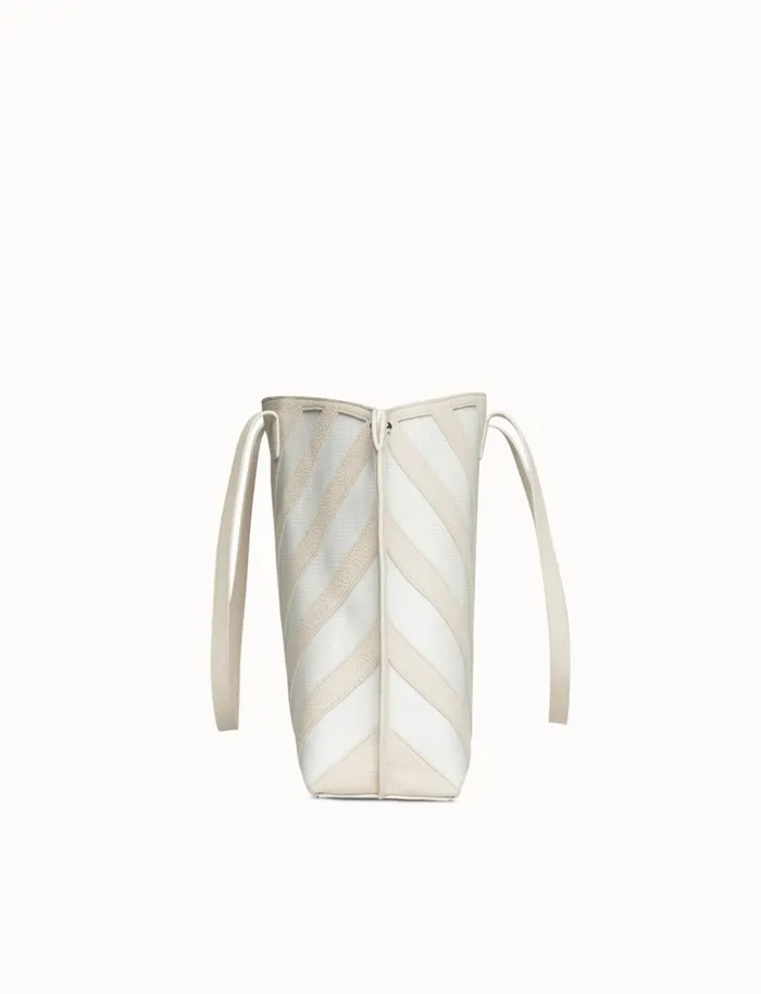 Medium Ai Shoulder Bag In Leather With Horsehair Stripes Stuccowhite Women Akris Shoulder Bags