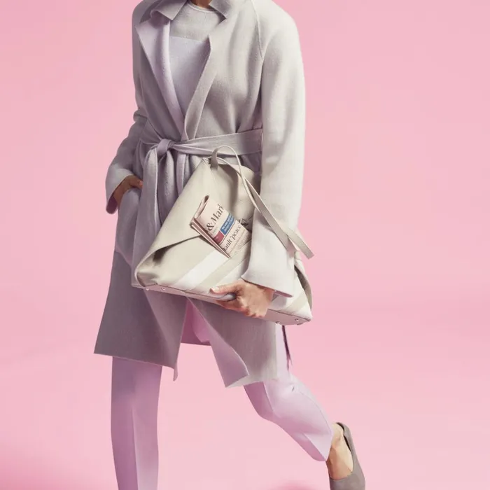 Medium Ai Shoulder Bag In Leather With Horsehair Stripes Stuccowhite Women Akris Shoulder Bags