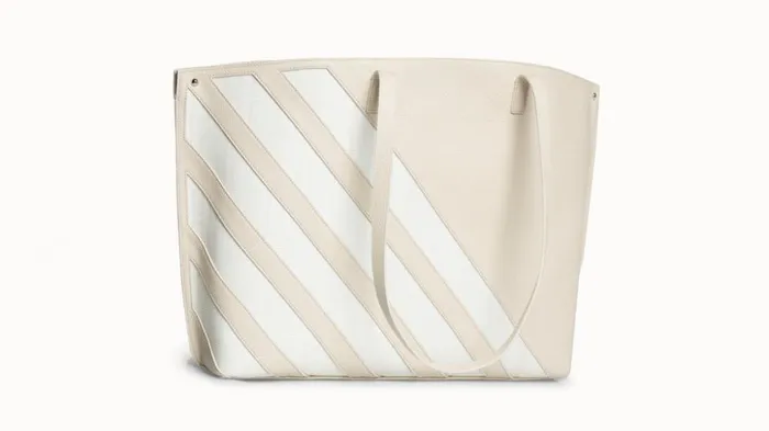 Medium Ai Shoulder Bag In Leather With Horsehair Stripes Stuccowhite Women Akris Shoulder Bags