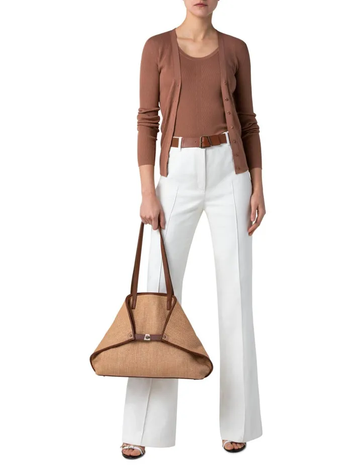 Medium Ai Shoulder Bag In Raffia With Leather Trim Camelcaramel Women Akris Shoulder Bags