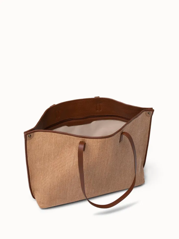 Medium Ai Shoulder Bag In Raffia With Leather Trim Camelcaramel Women Akris Shoulder Bags