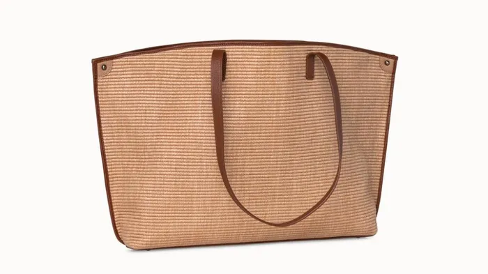 Medium Ai Shoulder Bag In Raffia With Leather Trim Camelcaramel Women Akris Shoulder Bags
