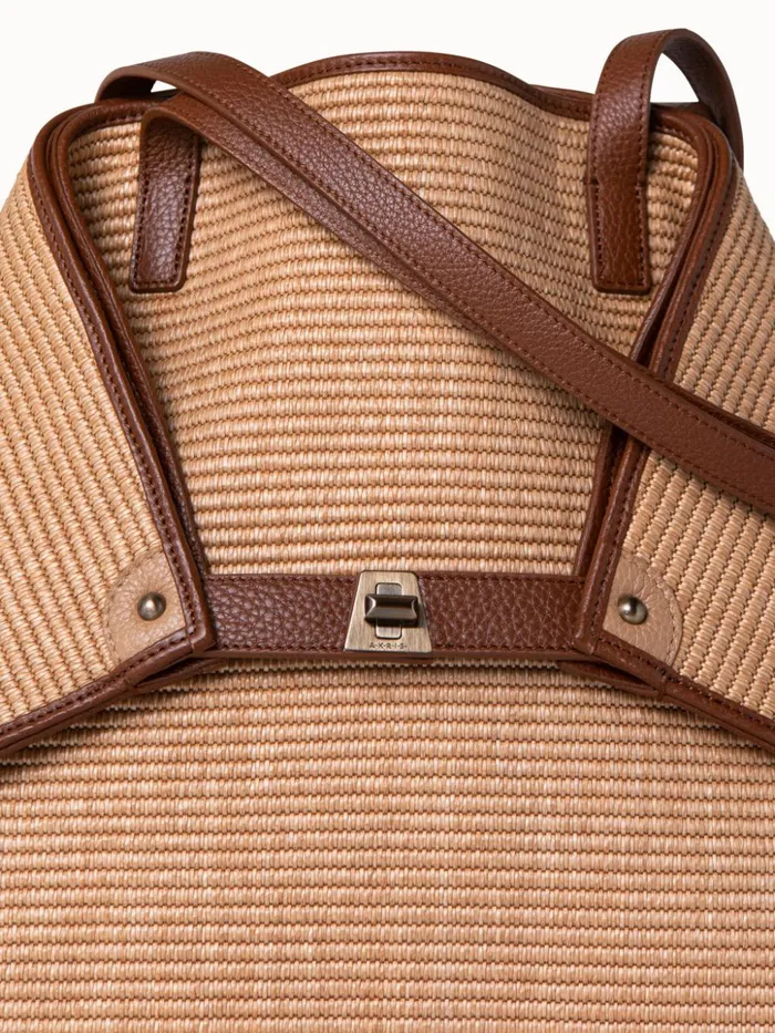 Medium Ai Shoulder Bag In Raffia With Leather Trim Camelcaramel Women Akris Shoulder Bags