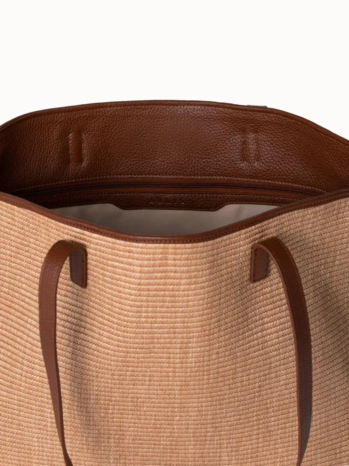 Medium Ai Shoulder Bag In Raffia With Leather Trim Camelcaramel Women Akris Shoulder Bags