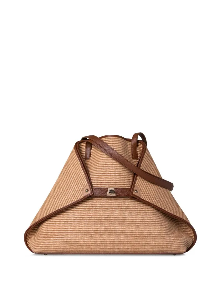 Medium Ai Shoulder Bag In Raffia With Leather Trim Camelcaramel Women Akris Shoulder Bags