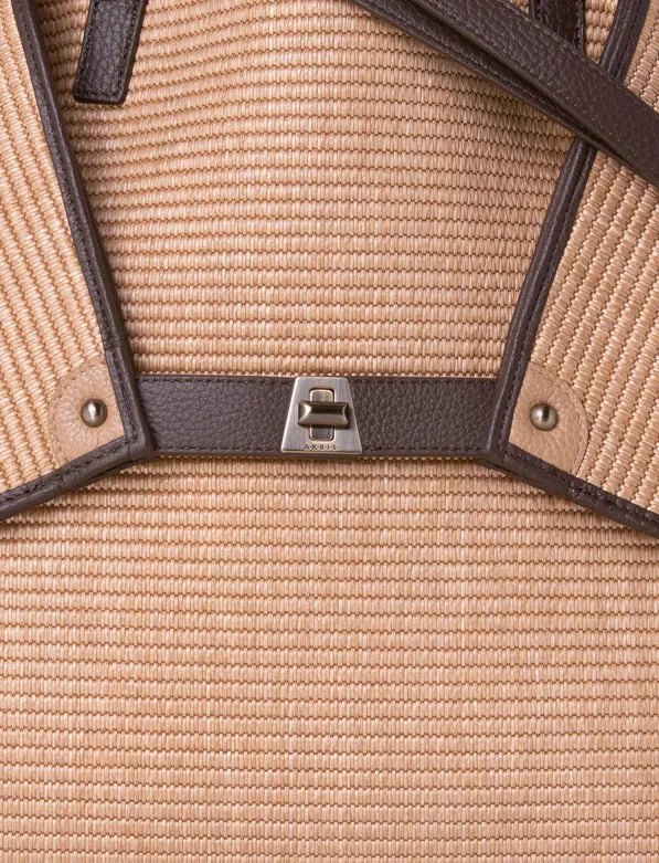 Medium Ai Shoulder Bag In Raffia With Leather Trim Camelcaramel Women Akris Shoulder Bags