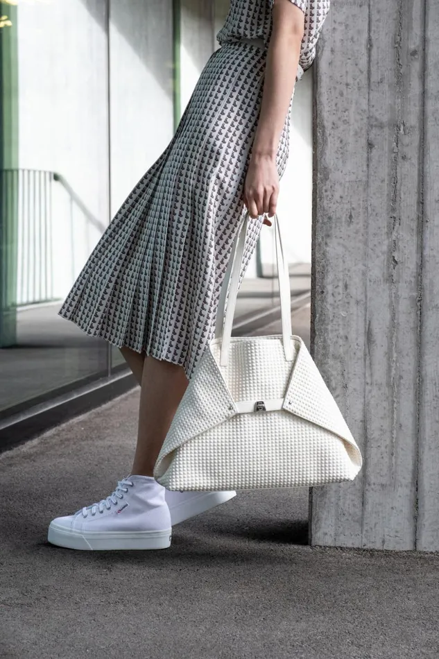Medium Ai Shoulder Bag In Techno Trapezoid Fabric White Women Akris Shoulder Bags