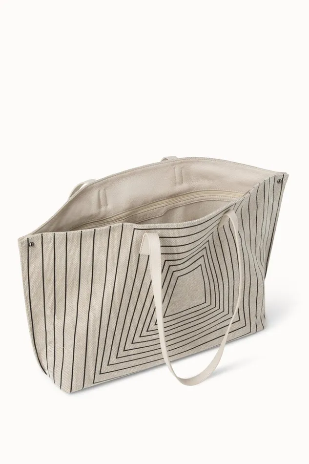 Medium Ai Shoulder Bag In Trapezoid Square On Canvas Alabasterblack Women Akris Shoulder Bags