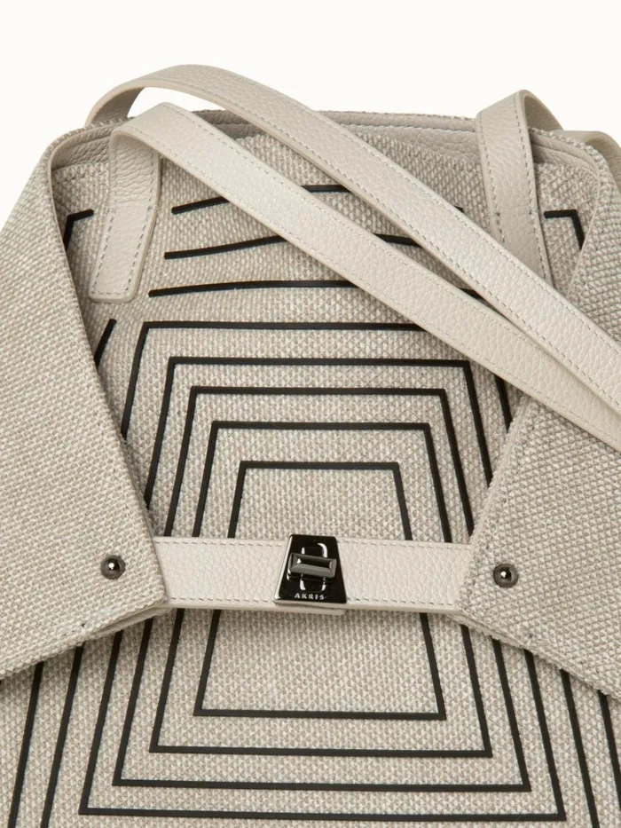 Medium Ai Shoulder Bag In Trapezoid Square On Canvas Alabasterblack Women Akris Shoulder Bags