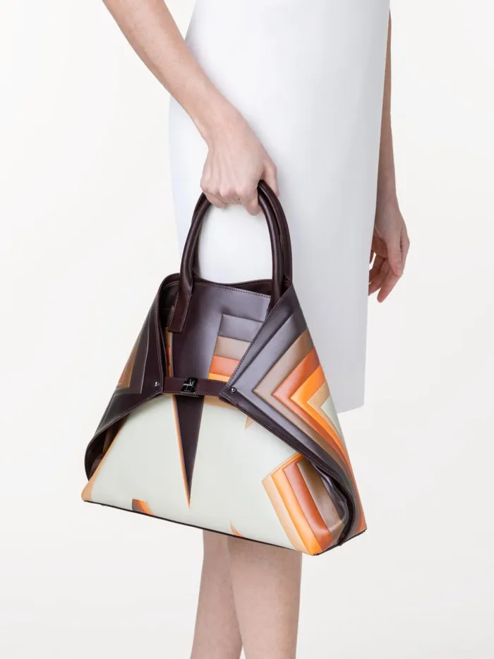 Medium Ai Top Handle Bag In Leather With 3D Superimposed Letters Print Multicolor Women Akris Top Handle Bags
