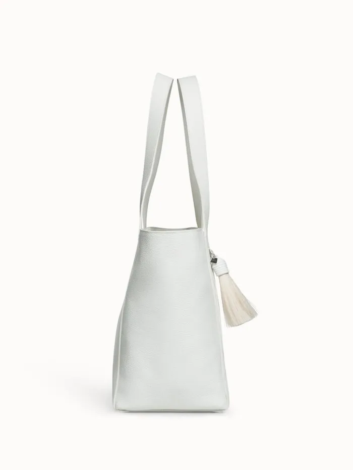 Medium Leather Zip Tote Bag Hite Women Akris Tote Bags