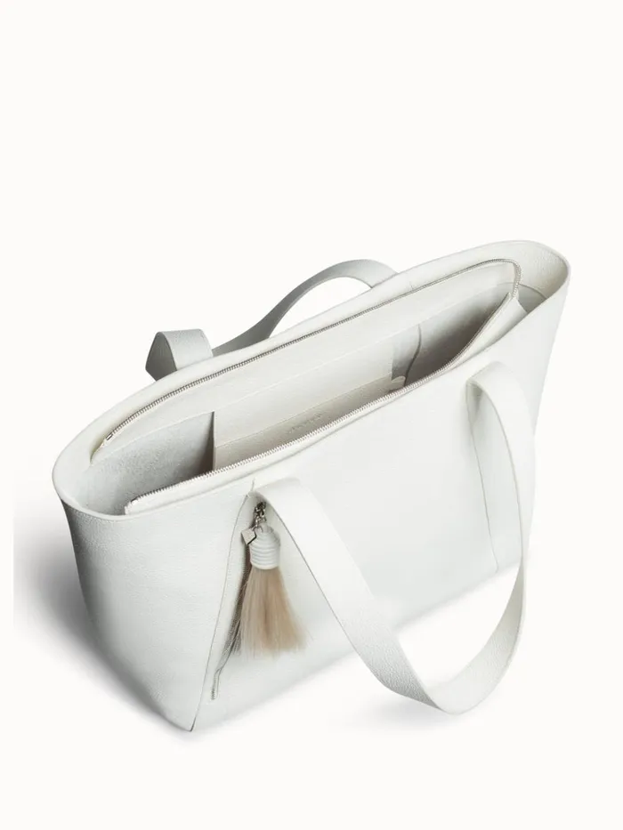 Medium Leather Zip Tote Bag Hite Women Akris Tote Bags
