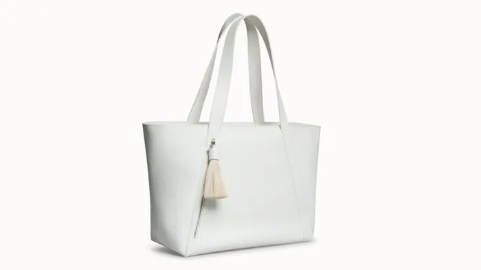 Medium Leather Zip Tote Bag Hite Women Akris Tote Bags