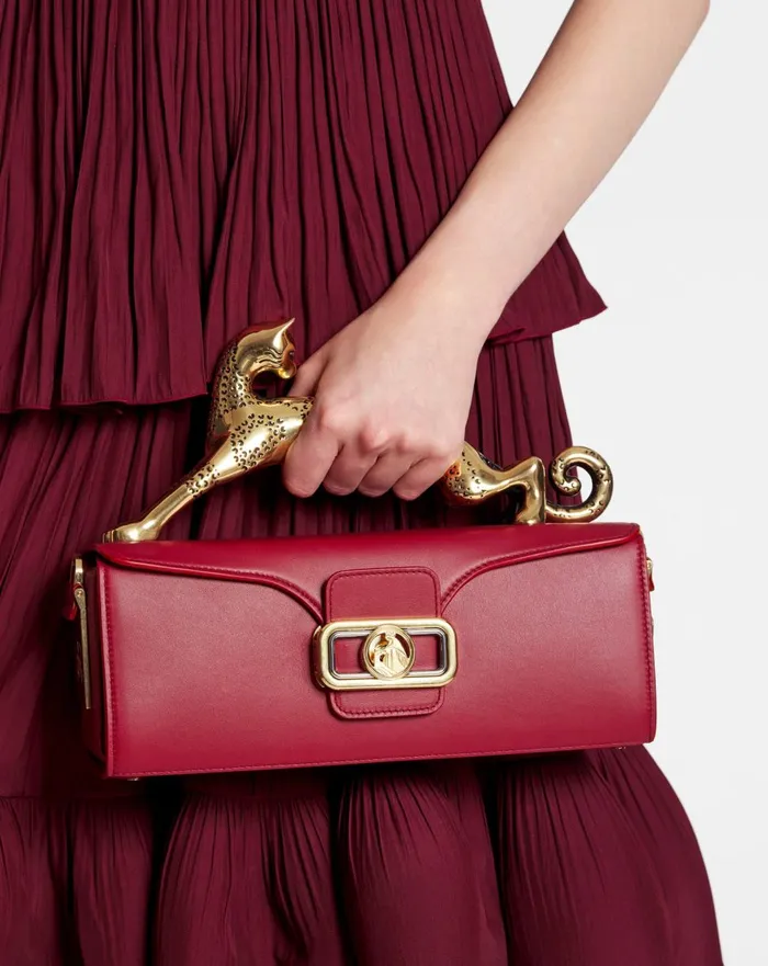 Medium Pencil Cat Leather Bag Burgundy Women Lanvin Tote Bags and Top Handle Bags