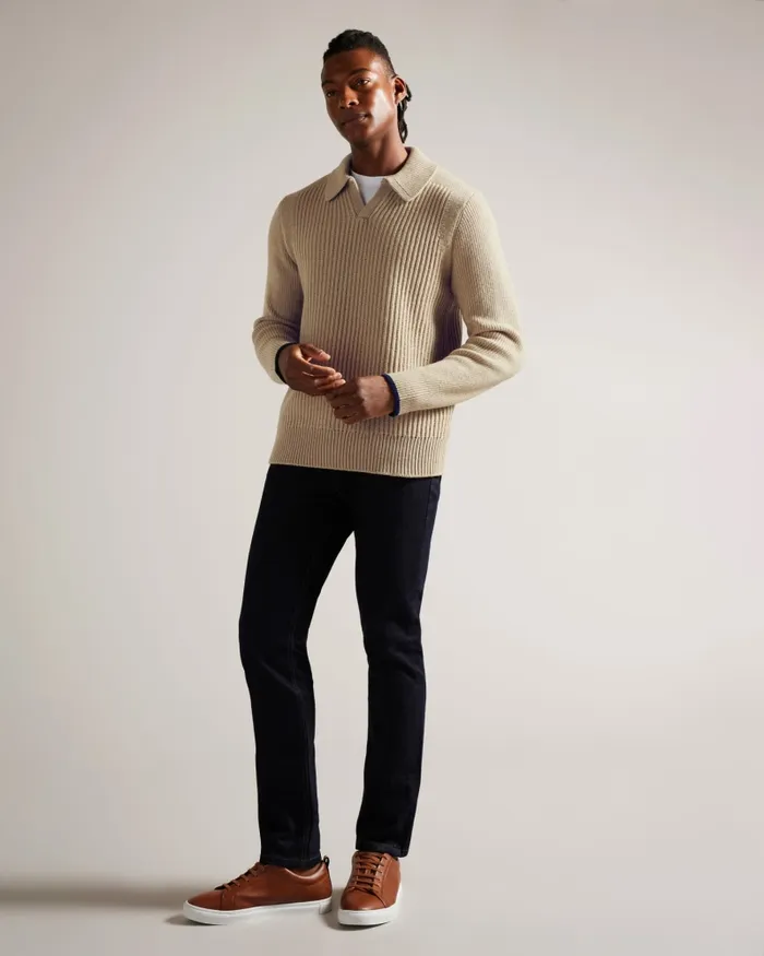 Men ADEMY 8211 Ribbed Knit Polo Neck Jumper Taupe Ted Baker Jumpers and Knitwear Men ADEMY 8211 Ribbed Knit Polo Neck Jumper Taupe Ted Baker Jumpers and Knitwear