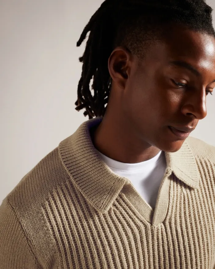 Men ADEMY 8211 Ribbed Knit Polo Neck Jumper Taupe Ted Baker Jumpers and Knitwear Men ADEMY 8211 Ribbed Knit Polo Neck Jumper Taupe Ted Baker Jumpers and Knitwear