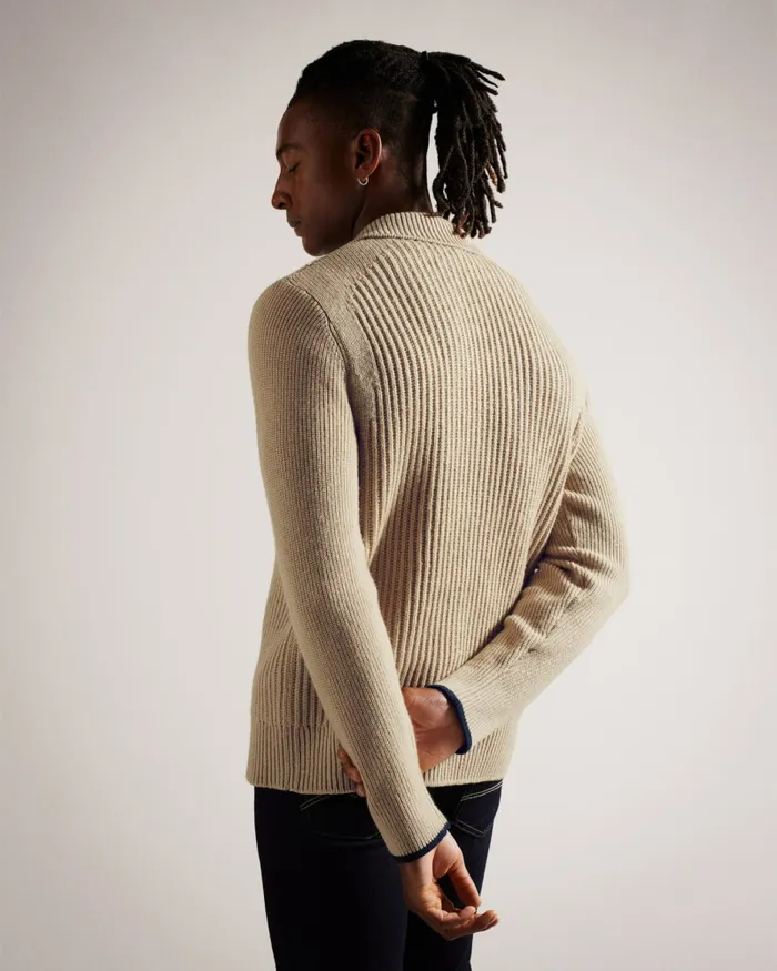 Men ADEMY 8211 Ribbed Knit Polo Neck Jumper Taupe Ted Baker Jumpers and Knitwear Men ADEMY 8211 Ribbed Knit Polo Neck Jumper Taupe Ted Baker Jumpers and Knitwear