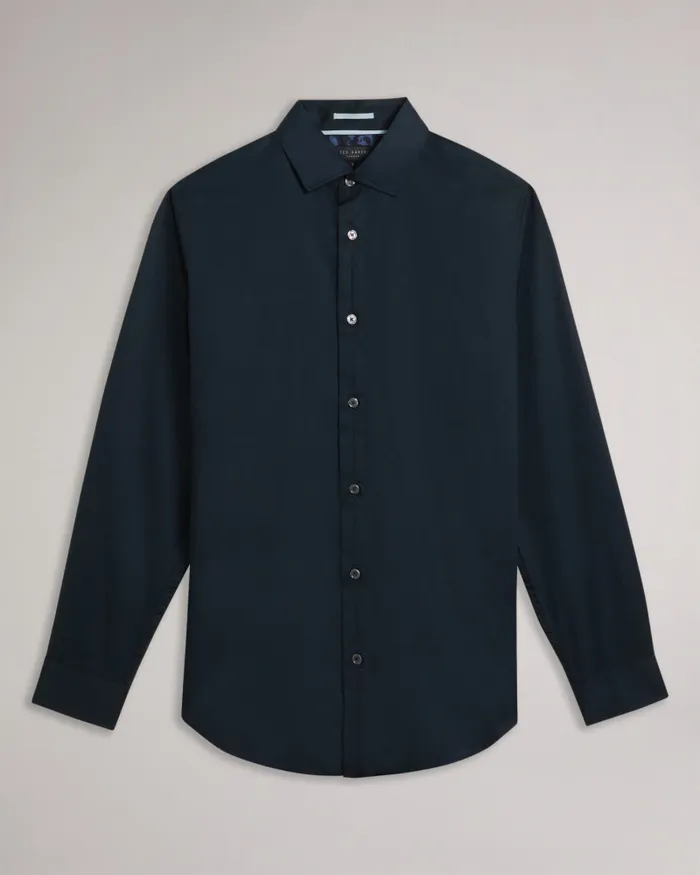 Men BELLOW 8211 Long Sleeve Satin Stretch Shirt Navy Ted Baker Shirts