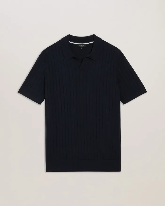 Men BOTANY 8211 Short Sleeve Open Collar Polo Shirt Navy Ted Baker Jumpers and Knitwear