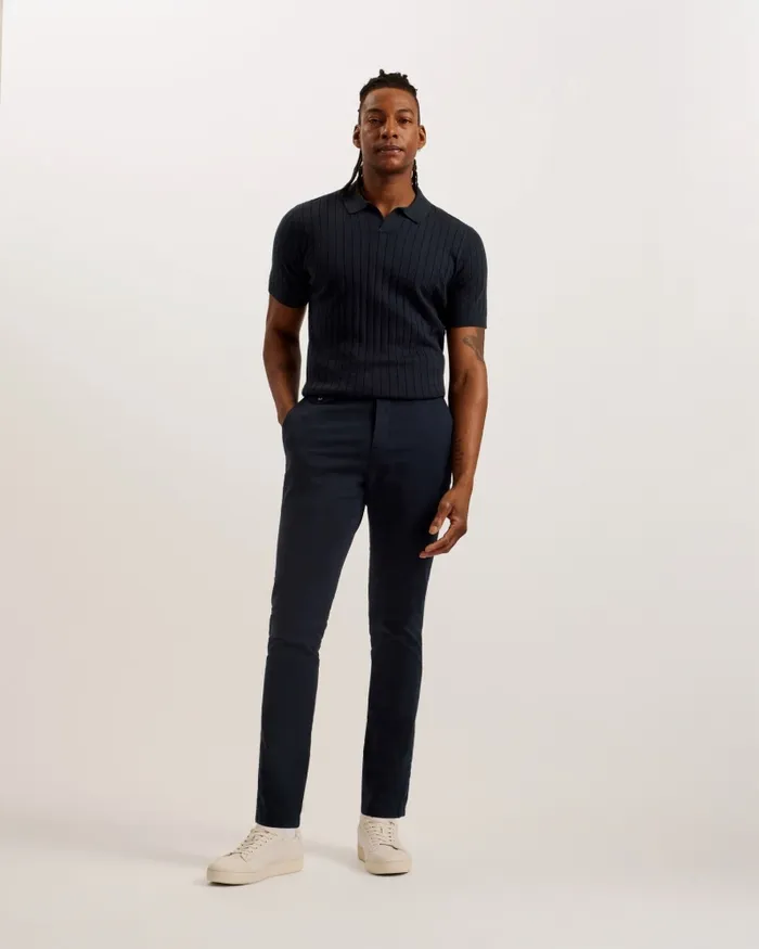 Men BOTANY 8211 Short Sleeve Open Collar Polo Shirt Navy Ted Baker Jumpers and Knitwear