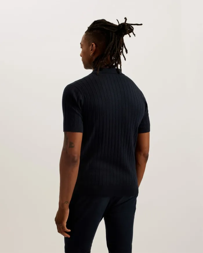 Men BOTANY 8211 Short Sleeve Open Collar Polo Shirt Navy Ted Baker Jumpers and Knitwear