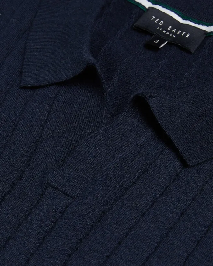 Men BOTANY 8211 Short Sleeve Open Collar Polo Shirt Navy Ted Baker Jumpers and Knitwear