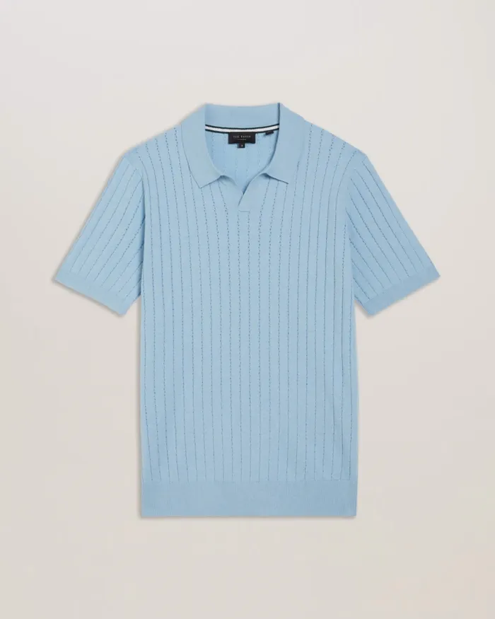 Men BOTANY 8211 Short Sleeve Open Collar Polo Shirt Sky Blue Ted Baker Tops