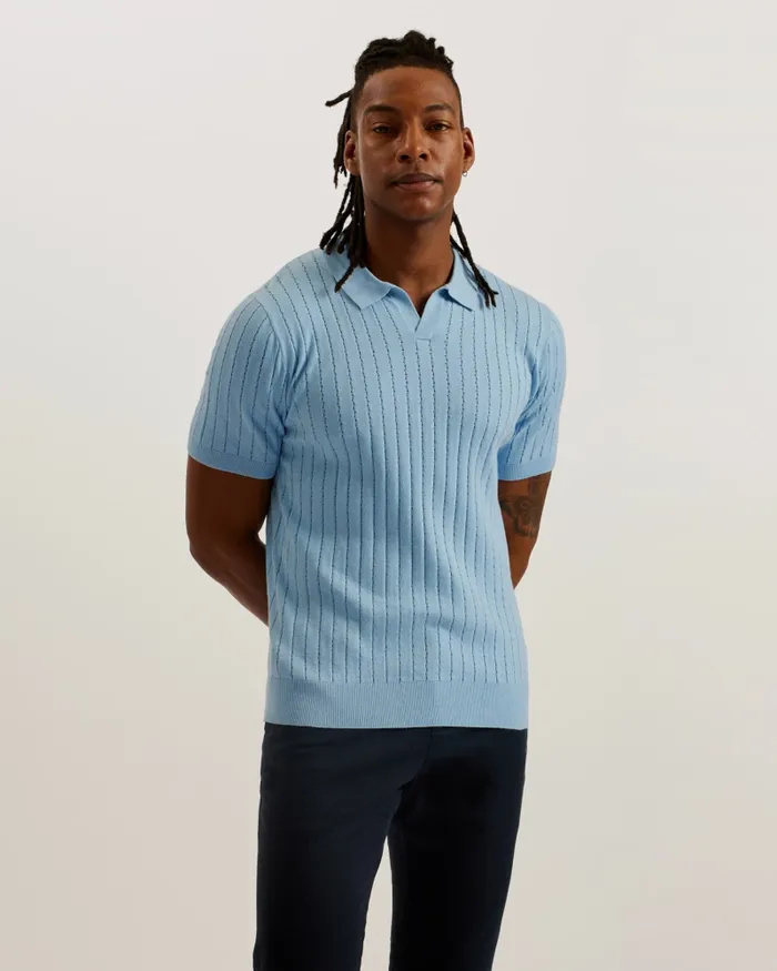 Men BOTANY 8211 Short Sleeve Open Collar Polo Shirt Sky Blue Ted Baker Tops Men BOTANY 8211 Short Sleeve Open Collar Polo Shirt Sky Blue Ted Baker Tops
