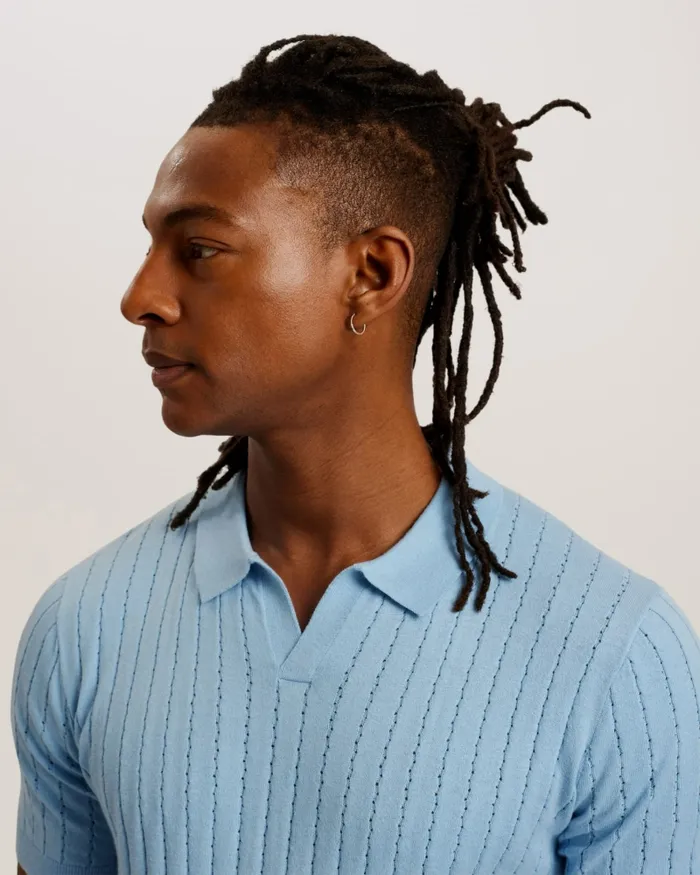 Men BOTANY 8211 Short Sleeve Open Collar Polo Shirt Sky Blue Ted Baker Tops Men BOTANY 8211 Short Sleeve Open Collar Polo Shirt Sky Blue Ted Baker Tops
