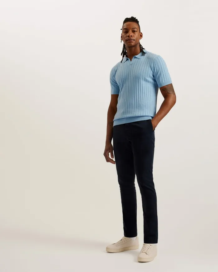 Men BOTANY 8211 Short Sleeve Open Collar Polo Shirt Sky Blue Ted Baker Tops Men BOTANY 8211 Short Sleeve Open Collar Polo Shirt Sky Blue Ted Baker Tops