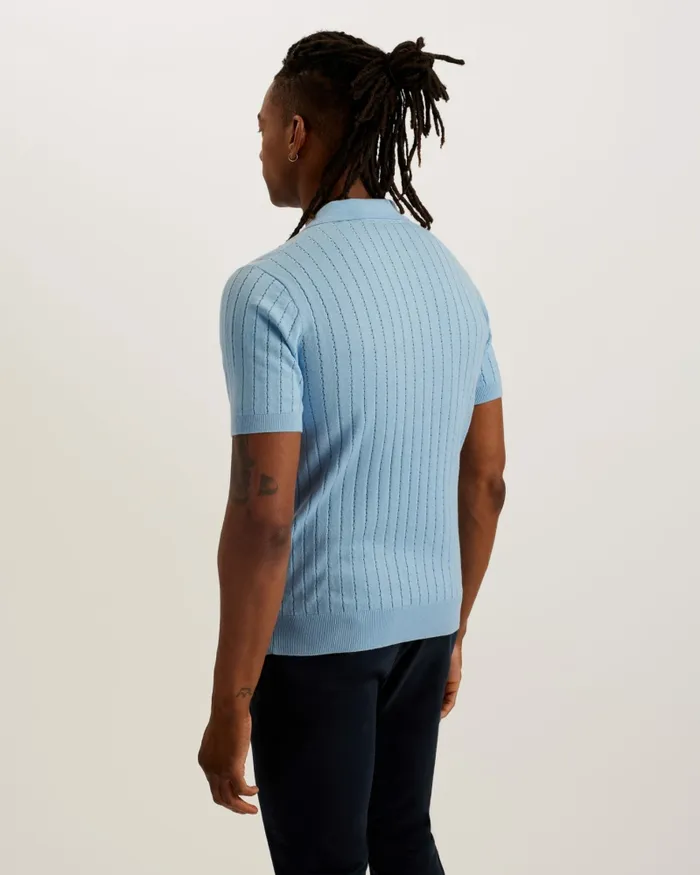 Men BOTANY 8211 Short Sleeve Open Collar Polo Shirt Sky Blue Ted Baker Tops Men BOTANY 8211 Short Sleeve Open Collar Polo Shirt Sky Blue Ted Baker Tops