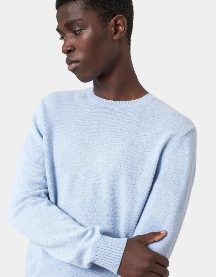Men Classic Merino Wool Crew Polar Blue Colorful Standard Knit Sweaters