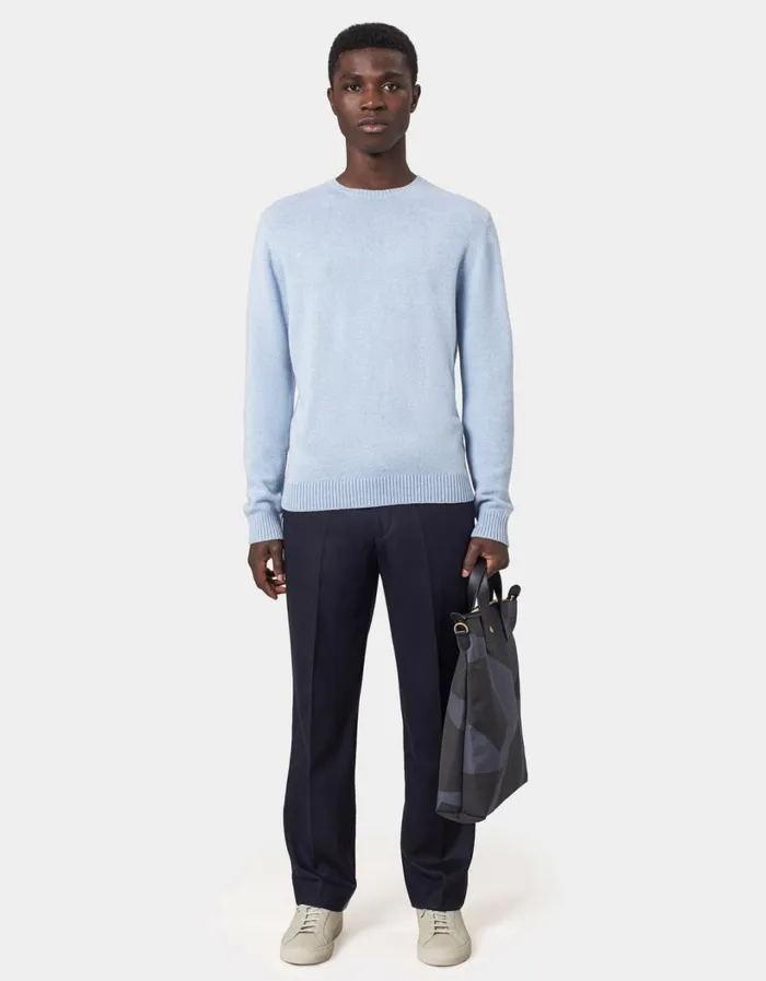 Men Classic Merino Wool Crew Polar Blue Colorful Standard Knit Sweaters
