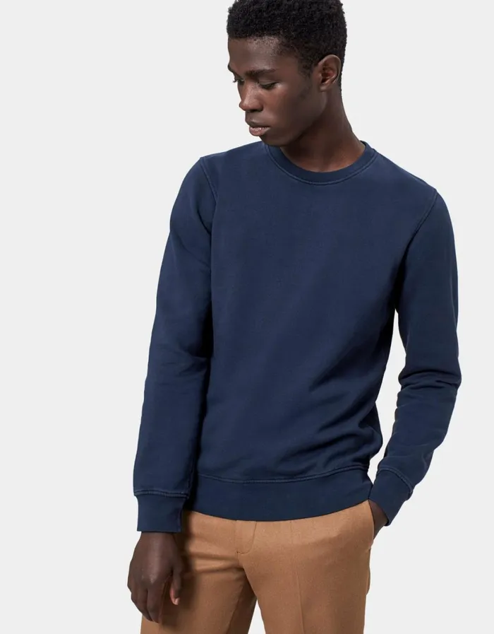 Men Classic Organic Crew Sapphire Blue Colorful Standard Crewneck Sweatshirts